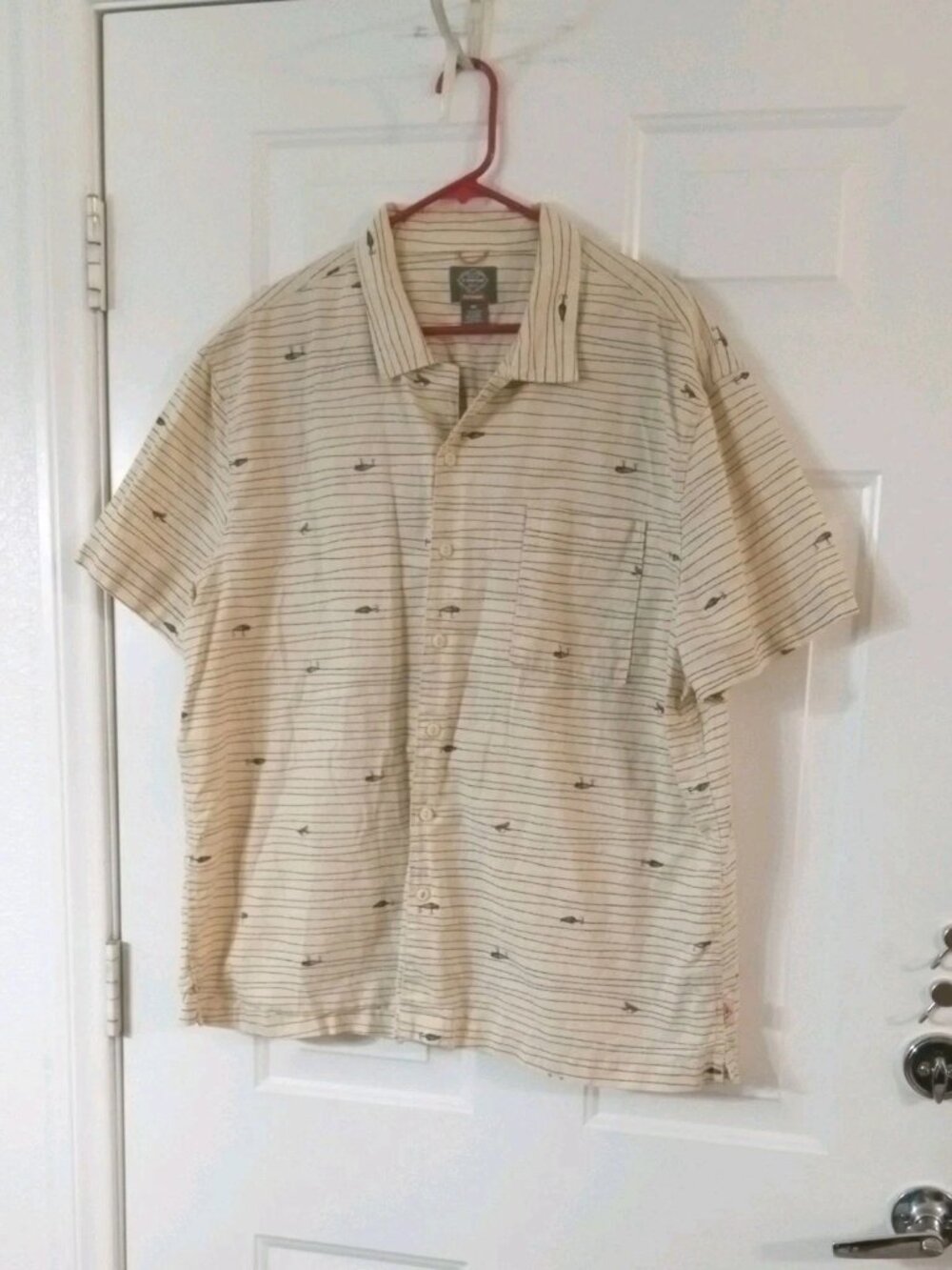 St Johns Bay Mens Shirt Sz 2XL Fishing Lures Short Sleeve Camp Cotton /Linen